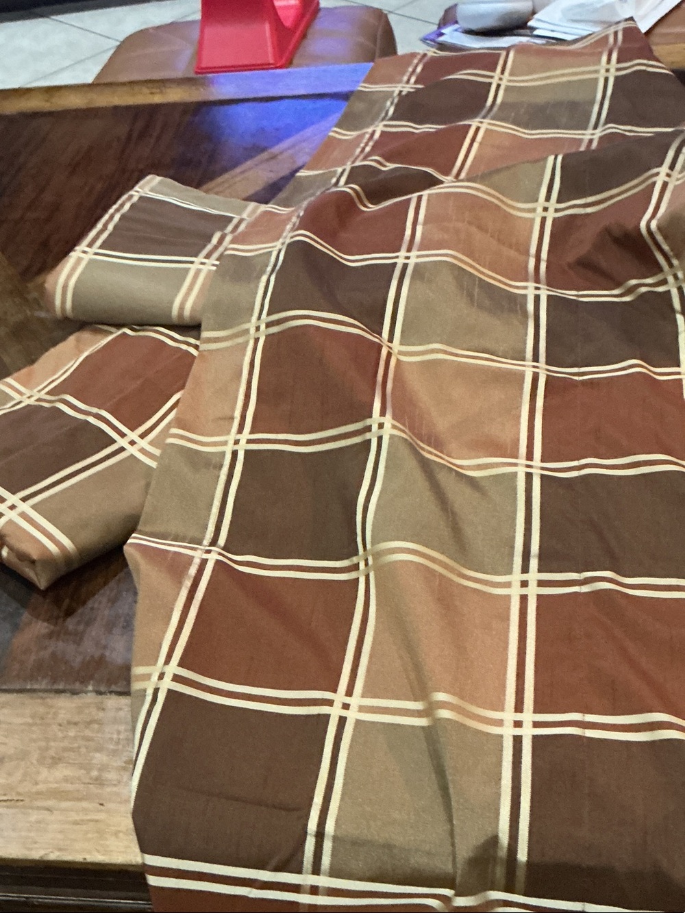 Three (3) Bundle of valances Plaid Cotton Blend in Brown and Tan